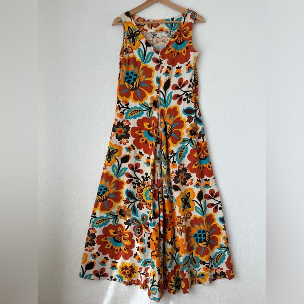 Cherie of California women vintage 70s canvas hippie butterfly floral maxi dress - Picture 8 of 11